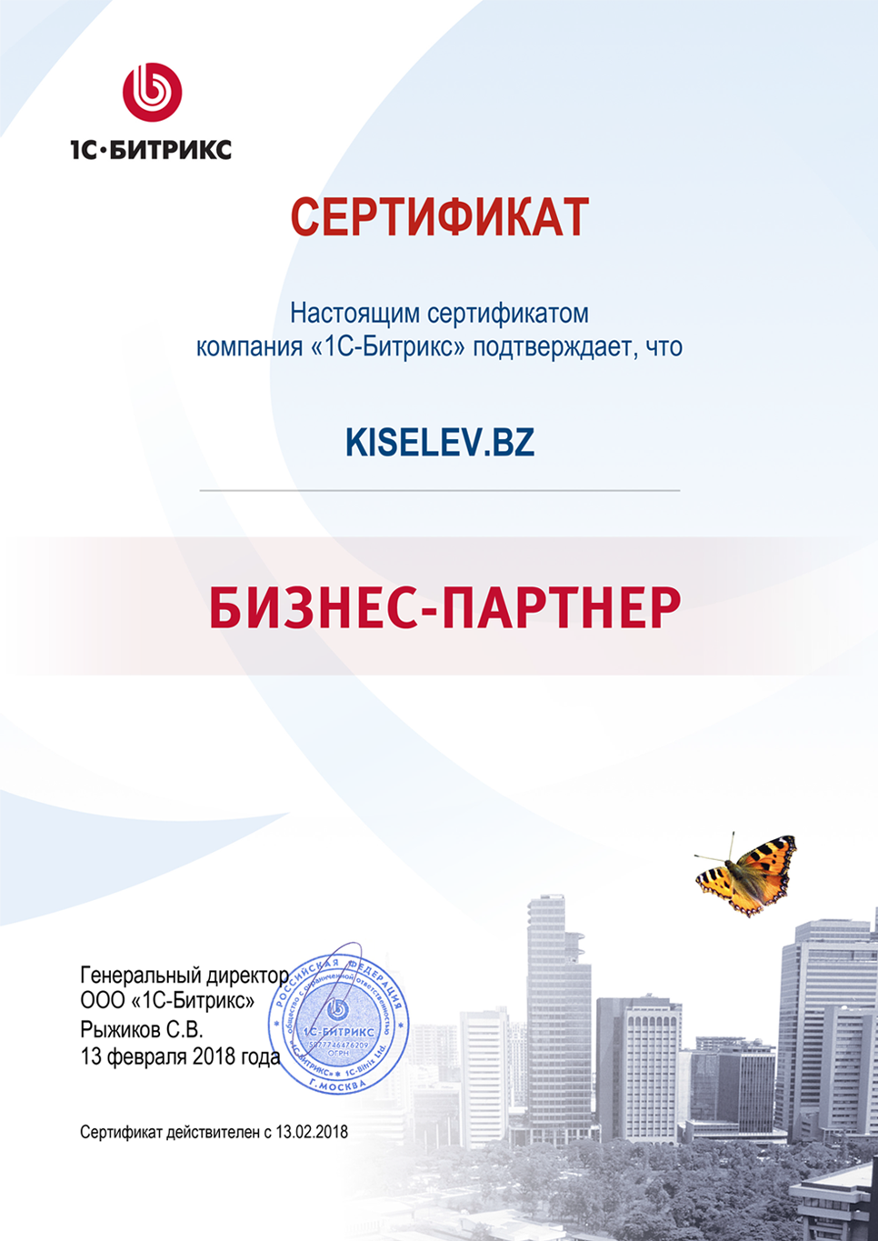 Сертификат партнёра по СРМ системам в Березниках